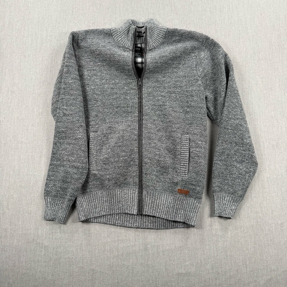 Buffalo David Bitton Gray Sweater With Pockets Red Plaid Fleece Interior Jacket